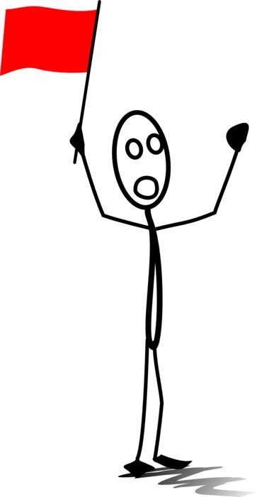 figure of a protester with a red flag