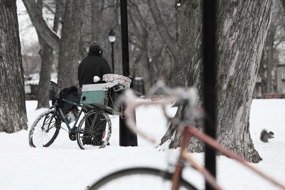 homeless man with in winter