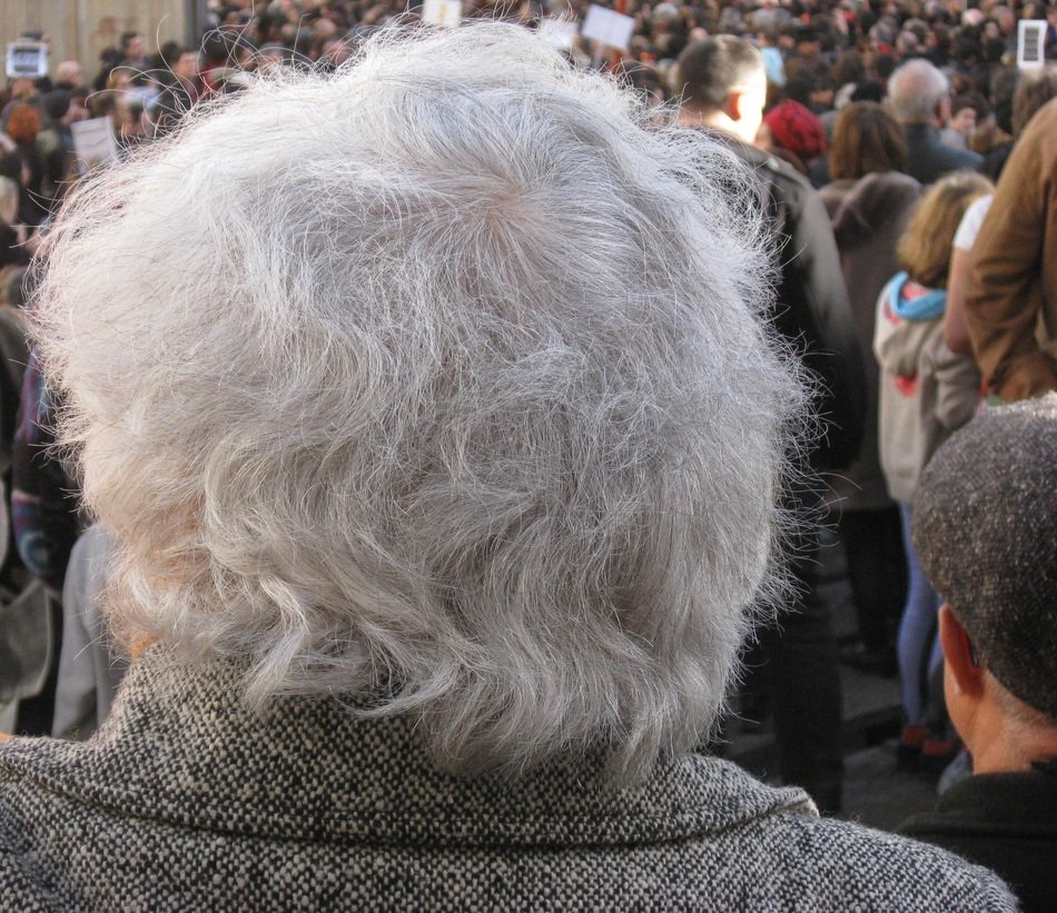 white hair in an elderly person