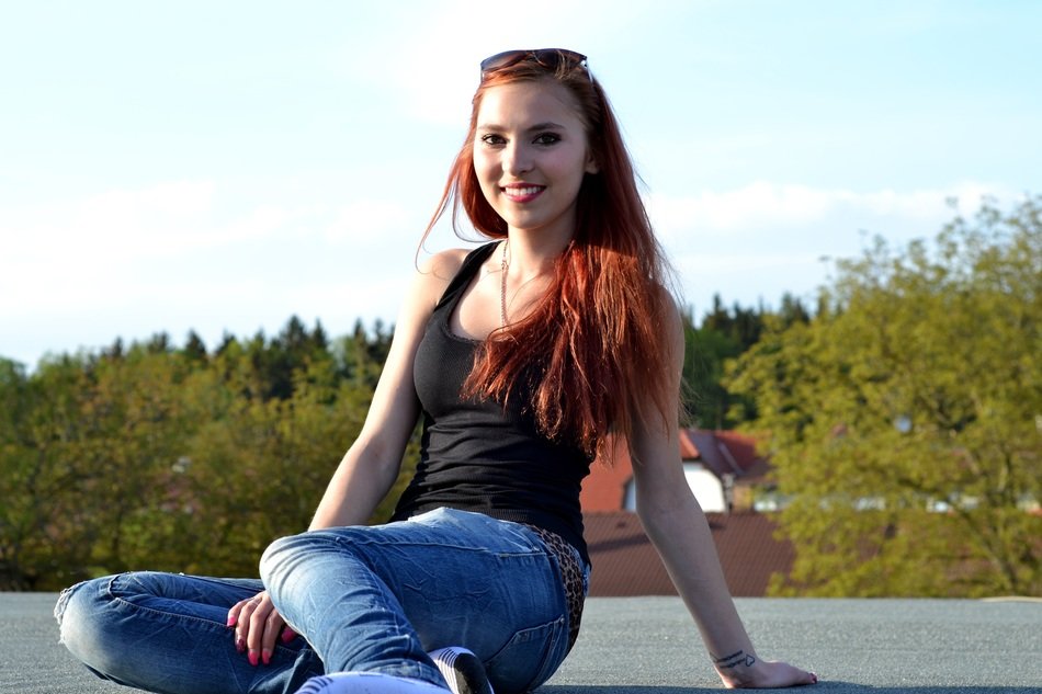 beautiful girl on a roof