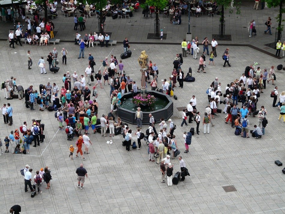 Top view of people in the square