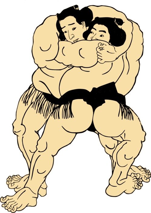 drawn summo wrestlers in Japan