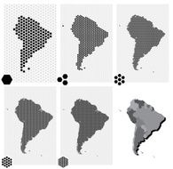 Dotted maps of South America in different resolutions