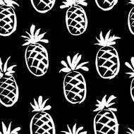 abstract seamless background with hand drawn pineapples black background