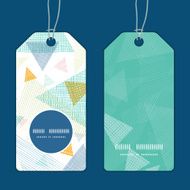 Vector abstract fabric triangles vertical round frame pattern tags set