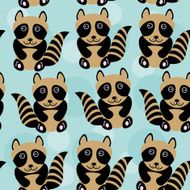 Raccoon Seamless pattern with funny cute animal on blue background