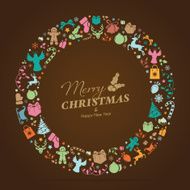Circle christmas laurel wreath with icons and text