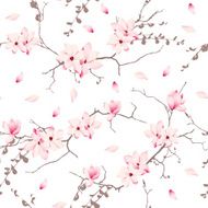 Magnolia blossom trees seamless vector pattern