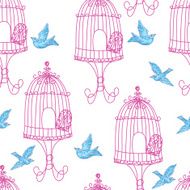 Scribble Birdcages And Birds Seamless Pattern N2
