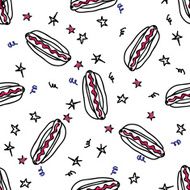 Seamless pattern with doodle hot dog N2