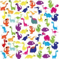 Vector Cartoon Cute And Colorful Group Of Dinosaurs