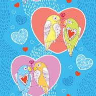 Seamless pattern with cute parrots in love and hearts