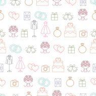 Wedding related vector seamless pattern background with outline icons 1