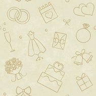 Vintage wedding related seamless pattern on paper textured background 2