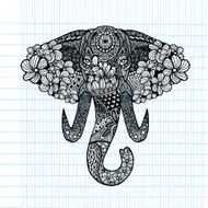 The stylized head of an elephant Hand Drawn lace N4