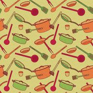 Pattern of kitchen utensils in a cartoon style