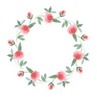 Branch of Roses Watercolor floral round frame 01