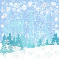 Winter background with snowflakes and Christmas trees