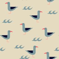 Vector seagulls and waves marine seamless pattern illustration N2