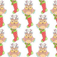 Christmas seamless background with owls N2