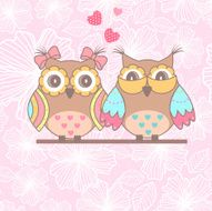 Beautiful card with owls in love on branch N2