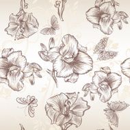 Vector seamless wallpaper pattern with lily flowers