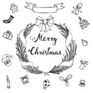 Hand-lettering Merry Christmas with wreath
