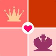 queen and king chess figures on love store background