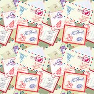 Seamless pattern with xmas stamps envelops labels cards
