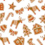 Christmas seamless pattern with Xmas gingerbread cookies