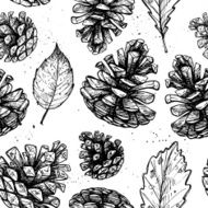 Hand drawn vector illustrations Seamless pattern with pine cones N2