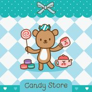 relax bear standing with candy