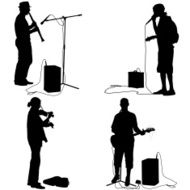 Set silhouettes musicians playing musical instruments Vector