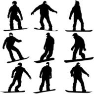 Black silhouettes set snowboarders on white background Vector