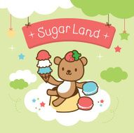 cute bear sitting on the cloud with dessert