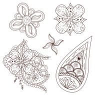 Set of abstract flowers and paisley elements in mehndi style