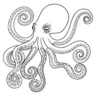 Hand drawn tribal Octopus animal totem for adult Coloring Page