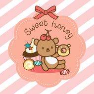 sweety bear sitting with dessert