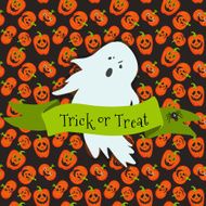 Halloween trick or treat illustration with decorative ribbon text ghost