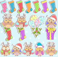 Christmas set of owls gifts socks and balloons N2