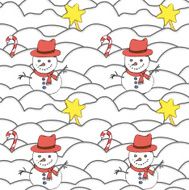 Snowmen in snowdrifts seamless vector pattern