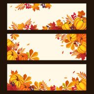 Autumn Banners with Colorful Leaves and Pumkins Vector Illustration