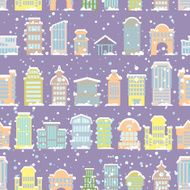 Winter city seamless pattern Snowfall Skyscrapers and municipa
