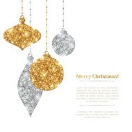 Christmas Background with Silver and Gold Hanging Baubles