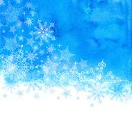 Winter background with snowflakes and blue hand drawn watercolor