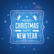 Blue Label with Christmas Greeting on a Dark Background