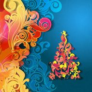 Square christmas greeting card with bright tree
