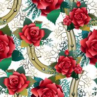 Horseshoes in golden color with red roses