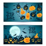 Halloween background of cheerful pumpkins with moon Banners set