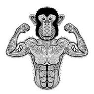 Zentangle stylized strong Monkey like Bodybuilder